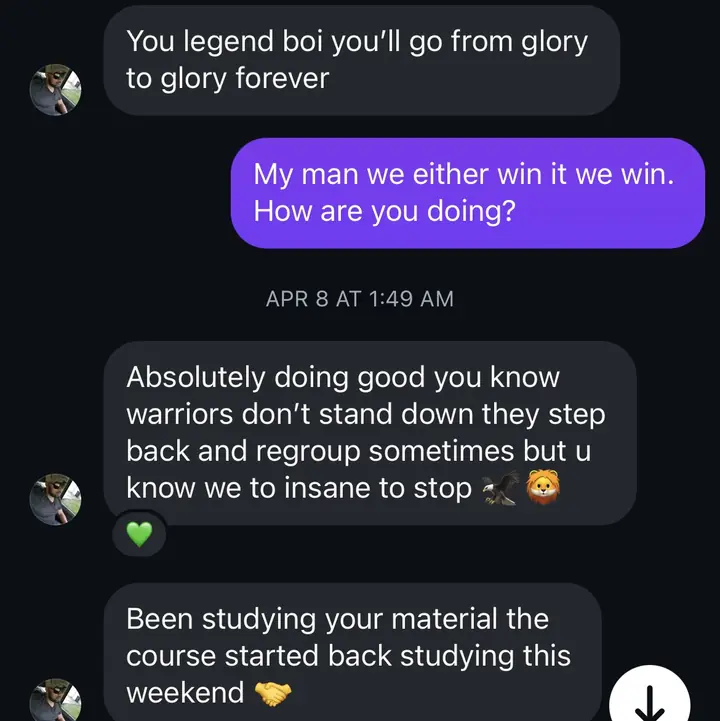 Instagram DM: Toure studying the course material again