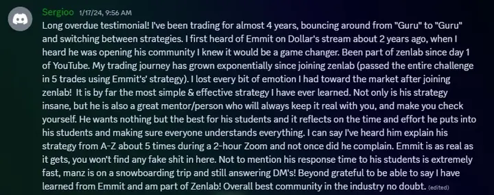 Sergioo's long overdue testimonial: passed the entire challenge in 5 trades using Emmitt's strategy